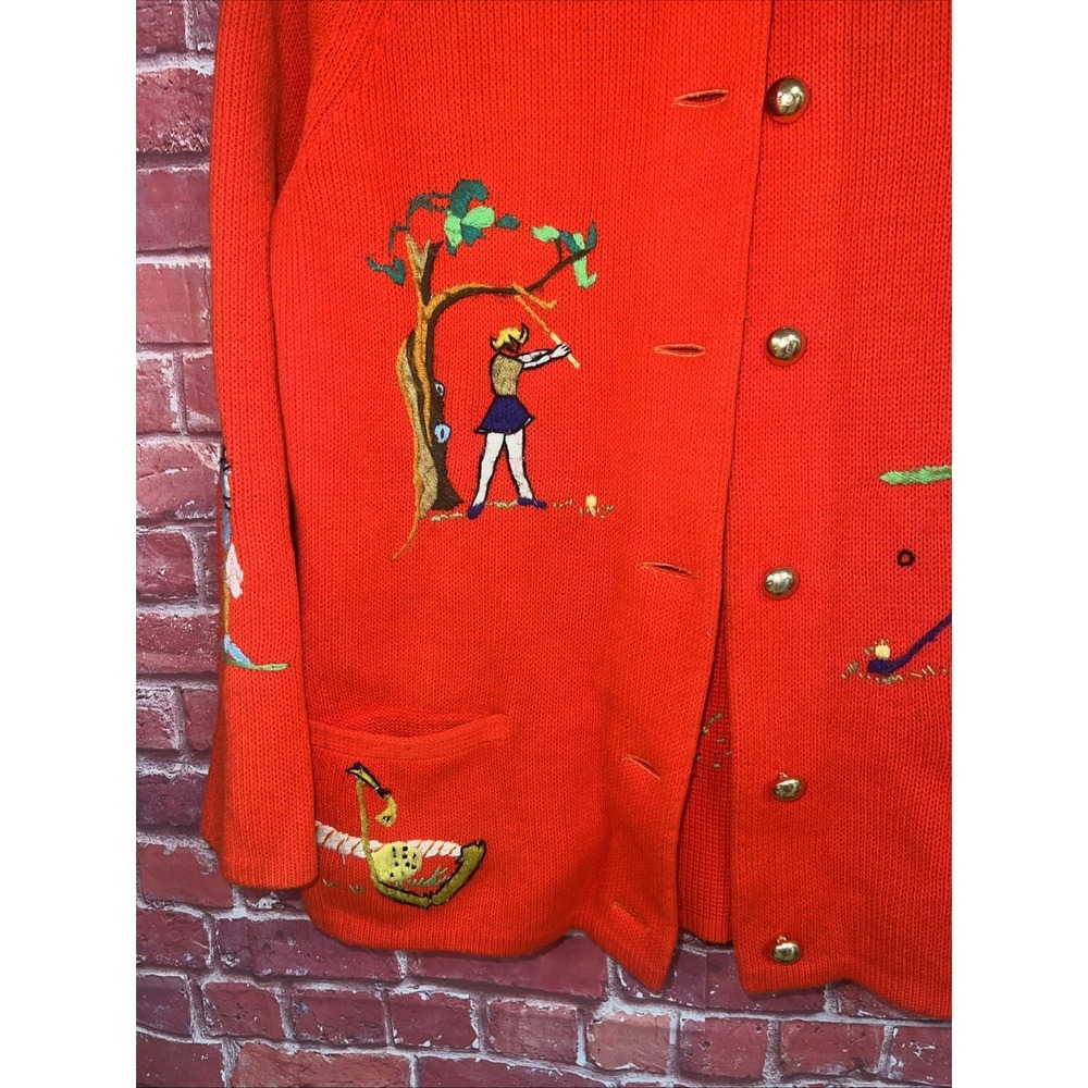 Vintage Andremo Argenti Orange Golf Embroidered Cardigan Sweater Gold Buttons M - Picture 6 of 15